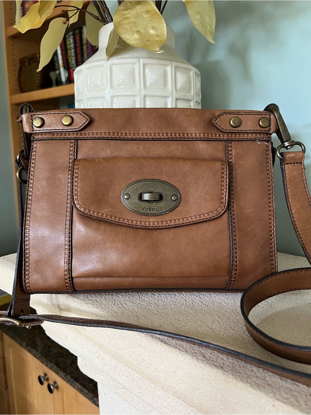 Fossil Brown Leather Crossbody Bag